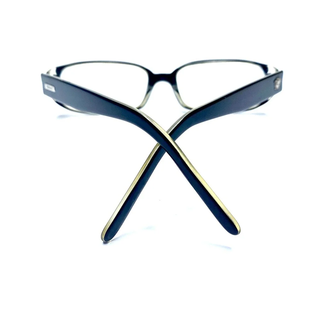 Versace Black Clear Rectangular Frame Eyeglasses Flex Temples Italy 52 16 140